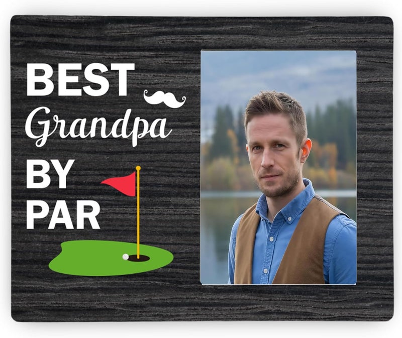 CAIFZ Best Grandpa By Par Picture Frame, Grandpa Photo Frame from Granddaughter Grandson, Golf Wooden Frame Gifts for Men Grandpa, 4x6 inch Photo - Image 1